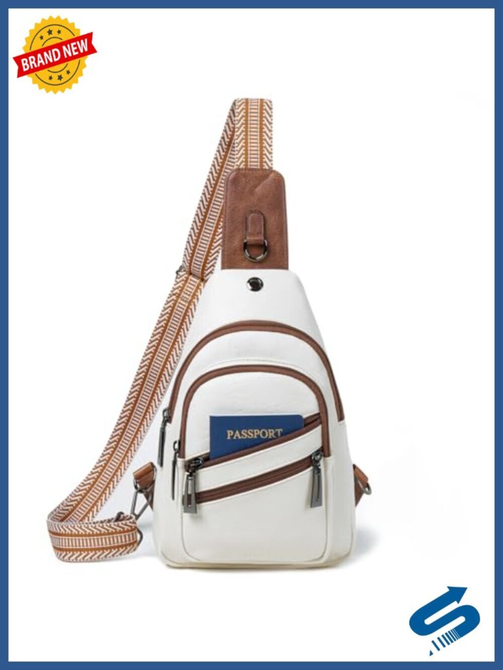 Vegan Leather Sling Crossbody Bag with 4 Zippered Compartments
